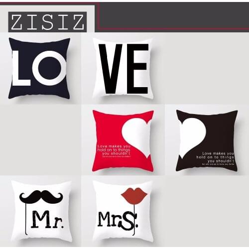 Valentines Day Gift Love Mr Mrs Pattern Throw Pillow Home Decorative Pillowcase wedding polyester pillow 45x45cm