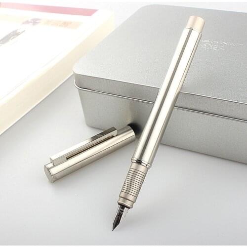 HongDian Metal Stainless Steel Fountain Pen Fine Nib 0.4mm Matte Silver Excellent Writing Gift Ink Pen for Business Office Home
