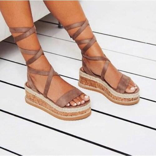 Summer White Wedge Espadrilles Women Sandals Open Toe Gladiator Sandals Women Casual Lace Up Women Platform Sandals Summer Shoes