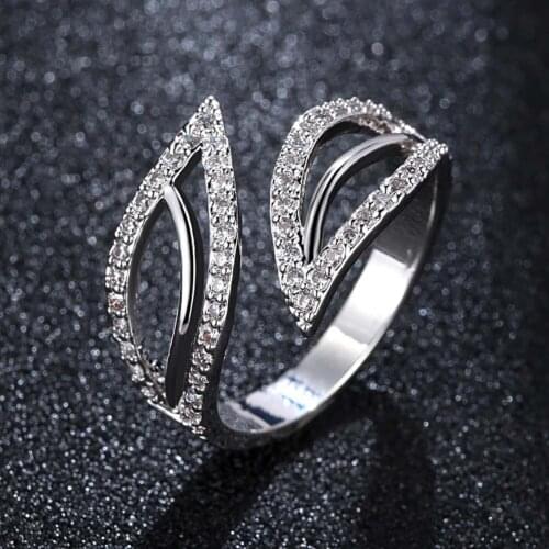 Seanlov New Fashion White Zircon Adjustable Tree Leaf Rings for Women Silver Color Big Ring with Stones Jewelry Ring Gifts