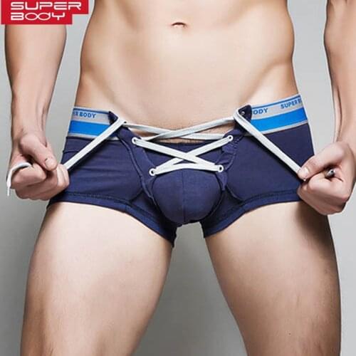 Mens Sexy Underwear Male Tie Up Drawstring Men Boxer Shorts Low Waist Designed Penis Pouch Tether Gay Underwear Men Boxers