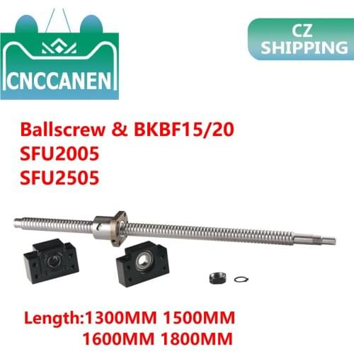 Ball Screw SFU2005 1150 1300mm 1500mm End Machined With BK15/BF15 SFU2505-1600 2000mm With BK20/BF20 End Support Bearing Mounts