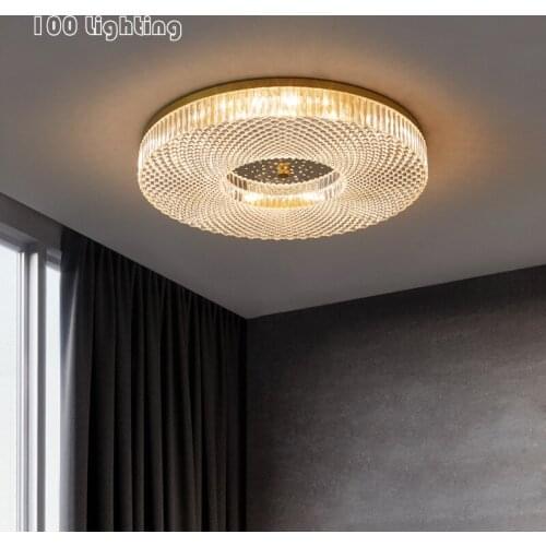 Modern Clear Glass LED Ceiling Lights Gold Metal Living room Restaurant Round Ceiling Lamp Beroom Hanging Light Fixtures