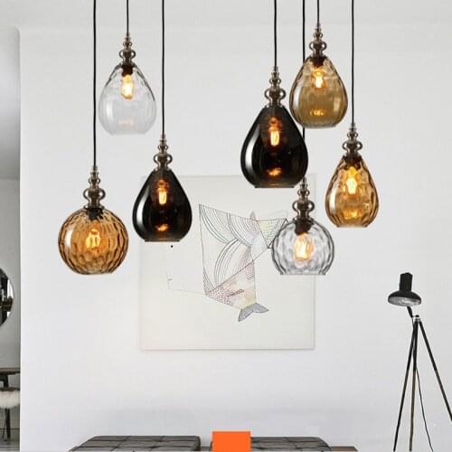 Modern Vintage Nordic Loft Plating Water Ripple Deco Glass Pendant Light LED E27 Hanging Lamp For Bedroom Restaurant Living Room