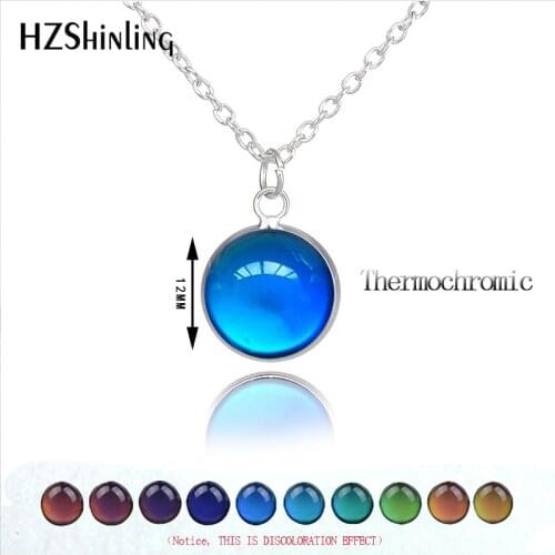 Thermochromic mood Tracker Stainless Steel Necklace Temperature Discoloration Glass Cabochon Necklace Jewelry