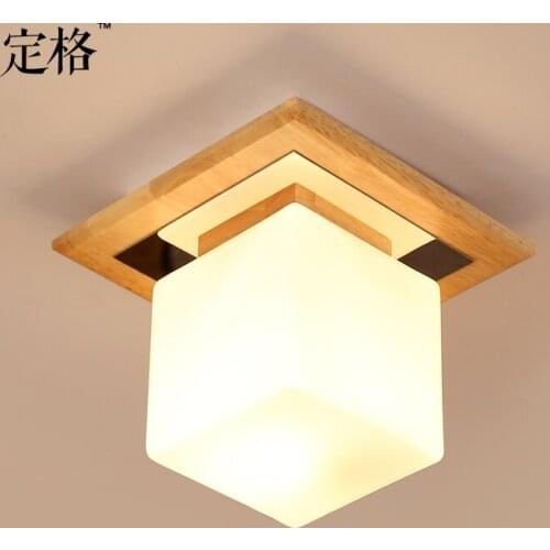 Japanese wood led ceiling light square glass entrance corridor bedroom lights 20*20cm