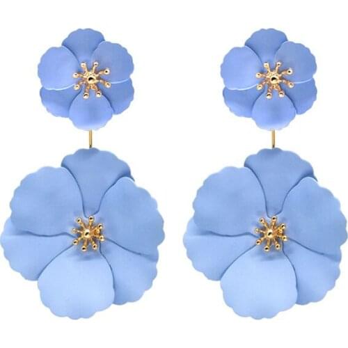 Korean Fashion Charm Flower Earrings For Women Girl Vintage Pink Blue Elegant Party Statement Flower Earring Brincos Bijoux Gift