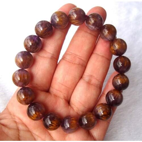 Free Shipping Natural Purple Titanium Gold Rutilated Quartz Round Beads Bracelet Women Jewelry Accessories Weddings Gift