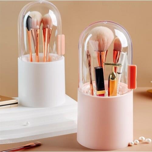 Ladys Cosmetic Storage Case Make Up Brush Storage Box Makeup Tool Pen Nail Polish Transparent With Cover Organizer Bucket