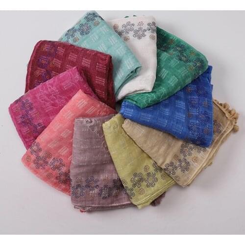 Women Cotton Scarf Hijab Embroidery Lace Tassels with Crystals Shawls Headband Hijabs Scarves Scarf 10 Colors For Choose