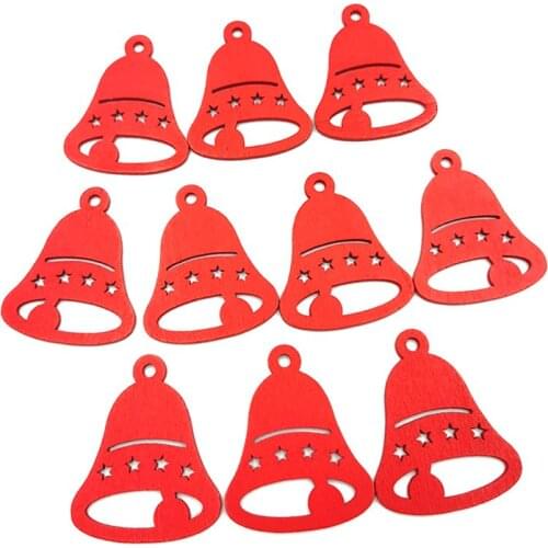 10pcs Red Bell Wooden Crafts Christmas Tree Hanging Ornaments Unfinished Wood Cutouts for DIY Crafts Christmas Decoration