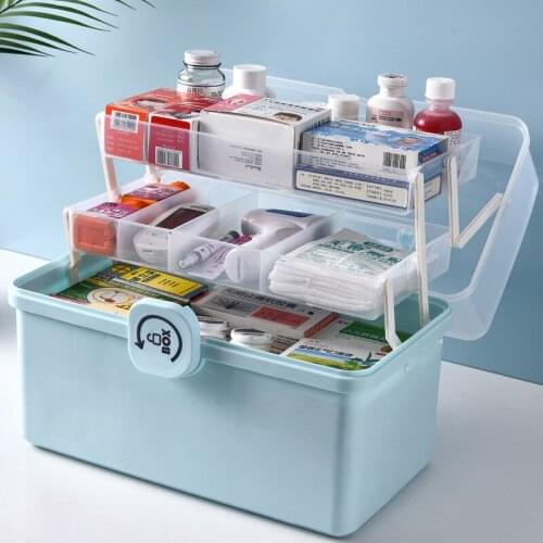 3 Layers Portable First Aid Kit Storage Box Multi-Functional Family Emergency Kit Box Large Capacity Medicine Chest Blue/Pink/W