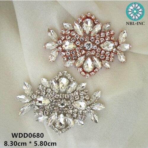 30pcs) Wholesale bridal hand beaded sewing gold crystal rhinestone applique IRON ON for wedding dresses WDD0680