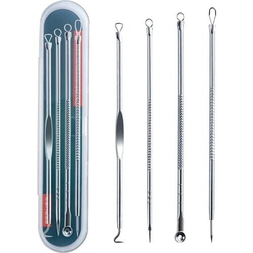 4pcs Stainless Steel Acne Removal Needles Pimple Blackhead Remover Tools Spoon Face Skin Care Tools Facial Pore Cleaner