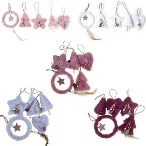 5pcs Creative Plush Christmas Tree Hanging Pendant Pink White Heart Ornament