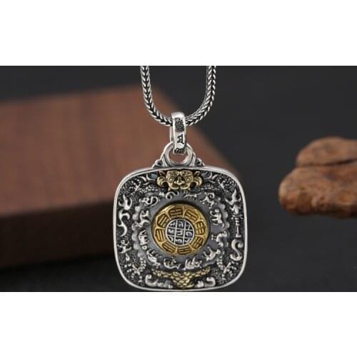 925 sterling Silver twelve chinese zodiac signs vajra pestle pray men pendant charm Jewelry A5095