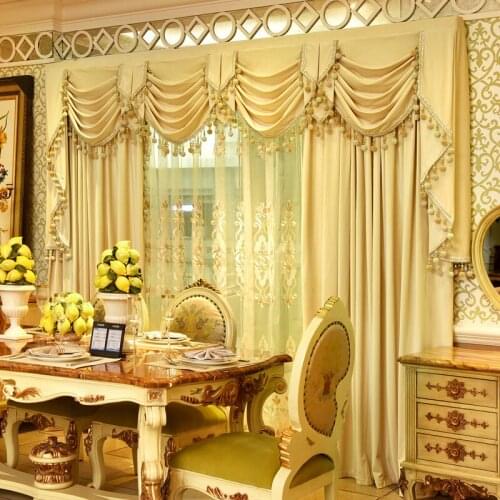 American curtain living room Beige European atmosphere shading thickened flannel bedroom curtain curtain head customization
