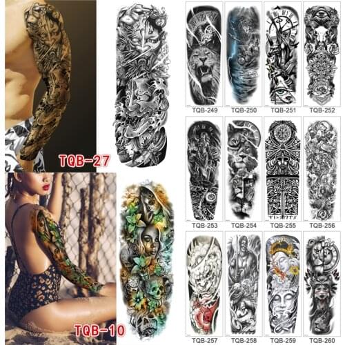 Large Arm Sleeve Tattoo Samurai Waterproof Temporary Tatto Sticker Wolf Body Art Clock Full Fake Tatoo Men 17*48CM Men Women
