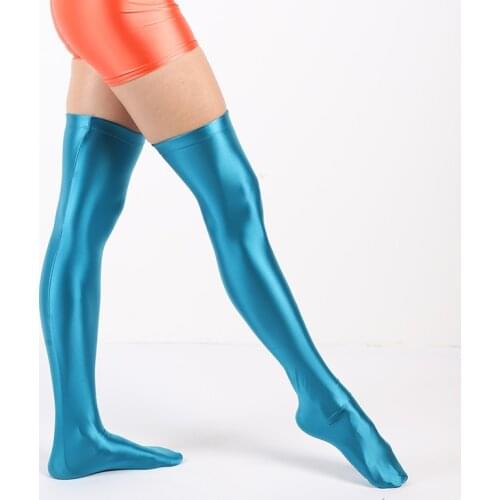 Hyrax Sexy Ladies Knee Socks Solid Color Satin Japanese Cosplay Tights Student Over Stockings Sports Long Shorts
