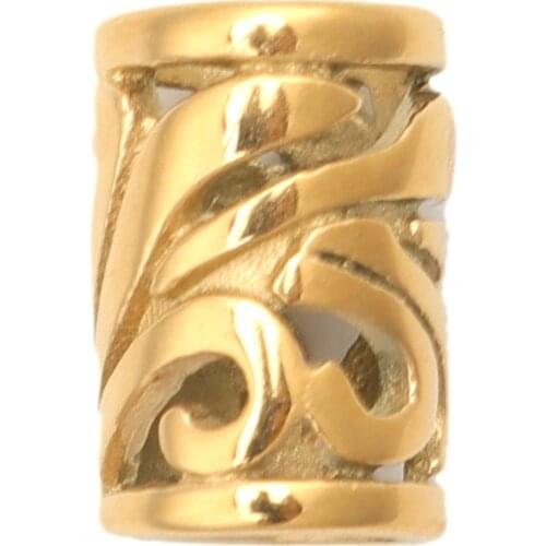 304 Stainless Steel Beads Cylinder Gold Color Filigree 10mm x 7mm, Hole: Approx 5mm, 1 Piece