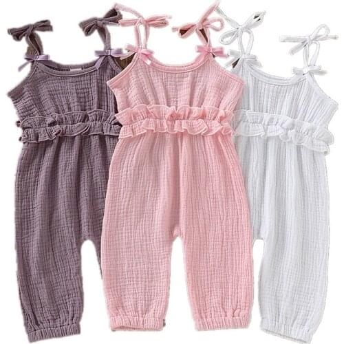 Baby Clothes Baby Girl Jumpsuit Sleeveless Romper Solid Ruffled Bowknot Trousers Outfits New
