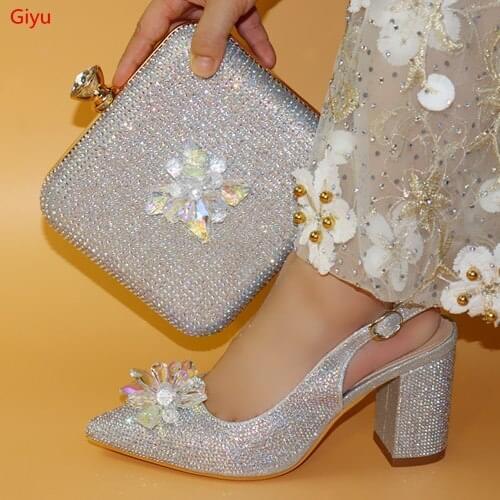 Doershow good style silver African Shoes And Bag Set For Party High Quality Italian Ahoes And Bags To Match Women!HLO1-64