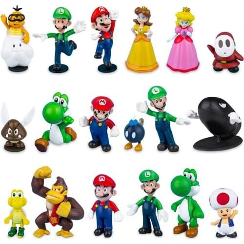 6 Super Mario Bros. birthday cake decorations, Super Mario princess, turtle, mushroom, orangutan, Super Mario action figure