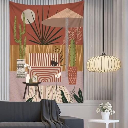 Ins Illustration Animals Plants Leaves illustration Wall Cloth Canvas Painting Nordic Tapestry For Living Room Decor Tapestry