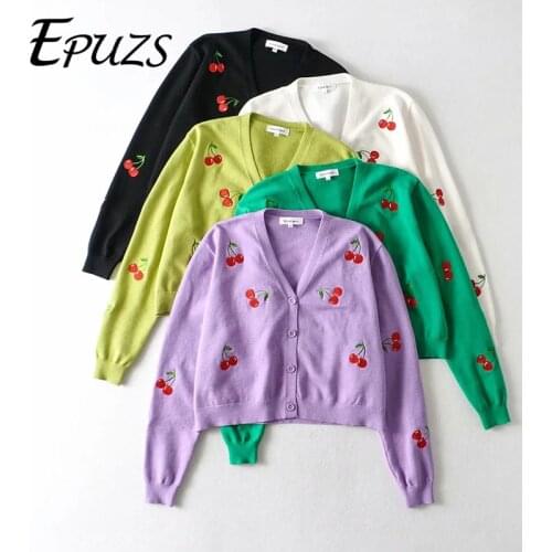 Sweet Cherry embroidery cardigans women korean winter sweater Women knitted cardigans coat 2020 women clothes