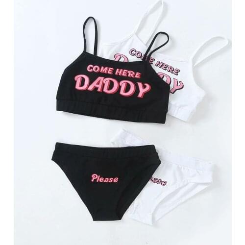 Two piece set New Fashion COME HERE DADDY Letter Print Tank Top Sexy Sleeveless Summer Harajuku Kawaii Cropped Bikini