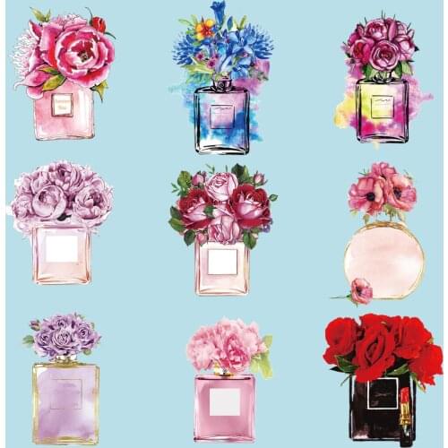 Fashion Heat Transfers Patches Iron-on Transfer Stickers DIY For Clothing T-shirt Bags Perfume Bottle Flowers Applique Decor