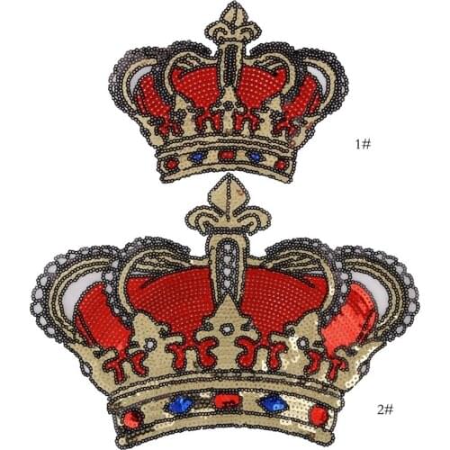 Big Crown Patch Iron Patches For Clothing Sequins Patches Embroidered Badge Cartoon Clothes Wedding Stickers Stripe Jacket Decor