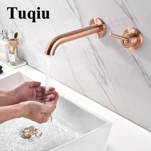 Basin Faucet Wall Mounted Rose Gold Matte In-Wall Bathroom Basin Sink Faucet 2 Holes Hot & Cold Single Handle mixer Tap Tornaira