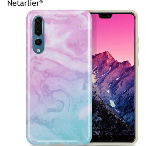 Netarlier hot selling fitted case for huawei p20 p20pro cotton candy thick IMD marble soft cover glossy full protective funda