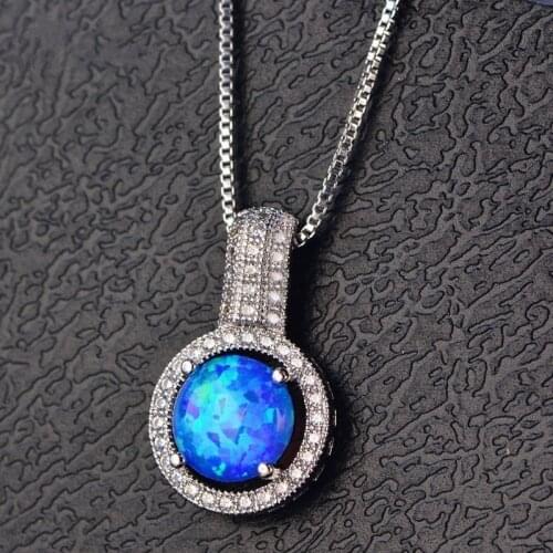 2021 New Fashion Women Necklace Natural Blue Fire Opal Pendant Wedding Crystal Chain On The Neck Jewelry