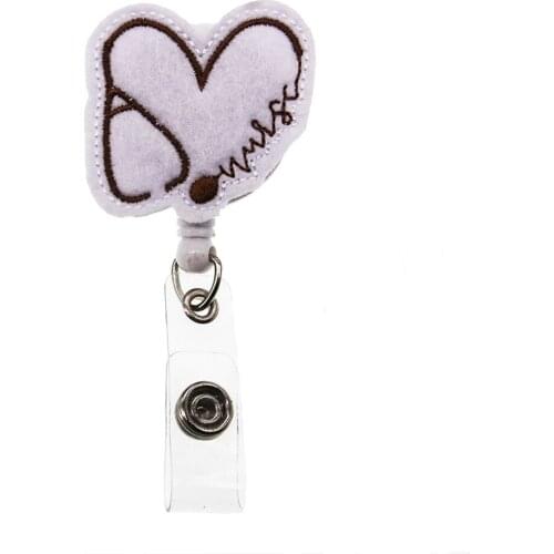New Arrival Heart Stethoscope Retractable Felt ID Badge Holder Reel
