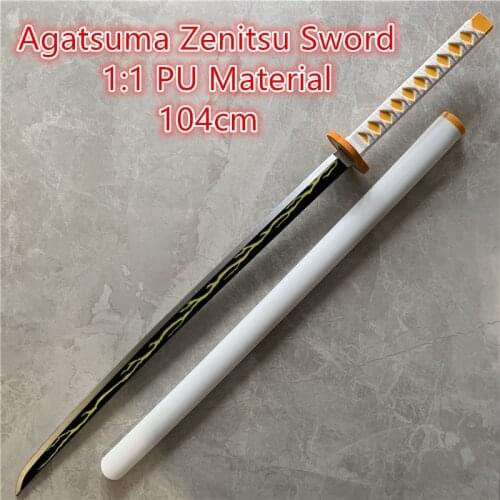 1:1 Agatsuma Zenitsu Thunder Sowrd 104cm Demon Slayer Cosplay Sword Anime Ninja Knife Kimetsu no Yaiba Sword Weapon PU Model