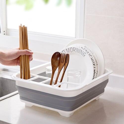 OTHERHOUSE Kitchen Folding Dish Drying Rack Tableware Dish Drainer Storage Basket Shelf Dishes Chopsticks Holder Sink Organizer