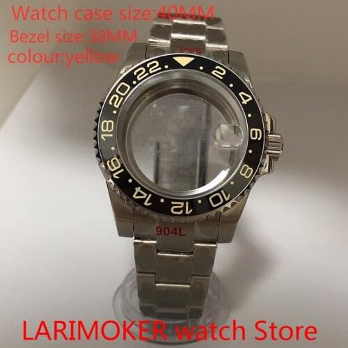 Suitable for NH35 NH36 Mingzhu 40mm sapphire glass 904L stainless steel case sealing bottom cover, with bezel yellow