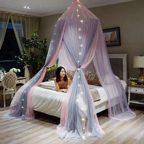Princess Style Hanging Dome Mosquito Net Bed Canopy Romantic Double Layer Yarn Bed Valance Anti-mosquito Decor Bed Cover Curtain