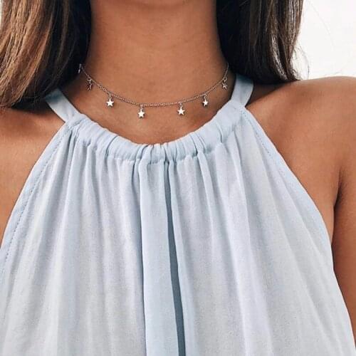 Simple Gold Silver Color Star Necklace Pendant Women Fashion Exquisite Clavicle Chain Chokers Necklaces Collares Jewelry