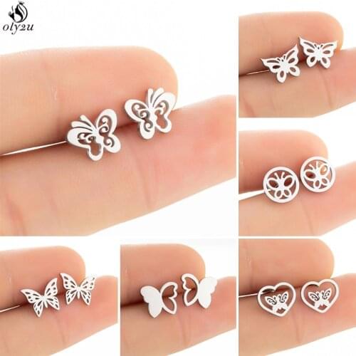Korean Cute Butterfly Stud Earrings for Women Girls 2021 Sweet Stainless Steel Insect Butterfly Earing Fashion Jewelry Best Gift