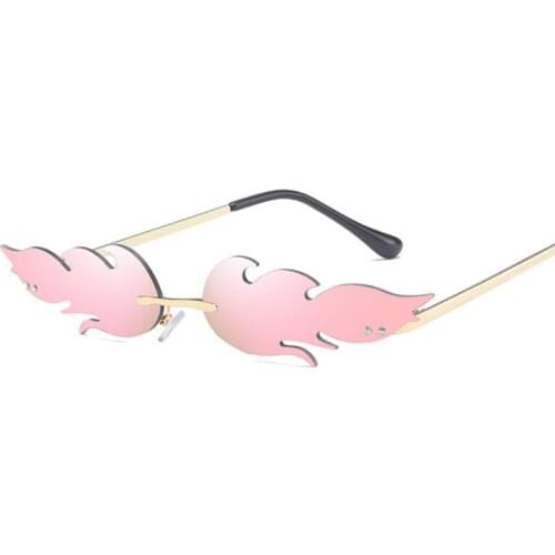 Designer Fashion Fire Flame Sunglasses Women Brand Rimless Narrow Eyewear Personality Luxury Trending Sun Glasses Male
