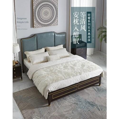 Light luxury solid wood bed American leather bed post-modern double bed 1.8m master bedroom wedding bed European king bed