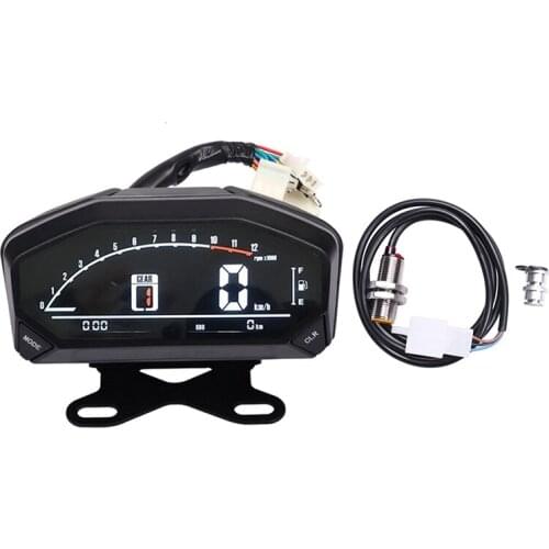 Universal Motorcycle Digital Meter LCD Speedometer Odometer RPM Tachometer W/Bracket for 1,2,4 Cylinders Adjust