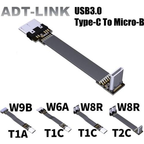 USB3.0 Type-C To Micro-B Flat Cable Male To Female Tx-Rx USB-C Extender Cord USB 3.0 Data Cable Dual 90 Degree Up/Down Adapter