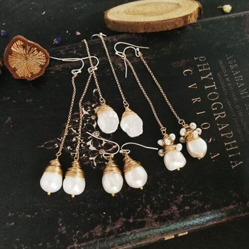 Vanssey Vintage Fashion Handmade Baroque Natural Pearl Long Dangle Earrings Wedding Accessories for Women 2018 New