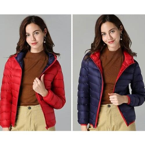 Double Side Wear Reversible Lightweight Warm Coats Women Ultra Light Down Jacket Hooded Jackets Long Sleeve