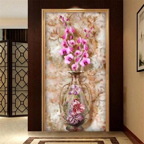 Wellyu Custom wallpaper 3D murals обои vase Phalaenopsis Vintage marble texture Embossed porch corridor TV background Wall paper
