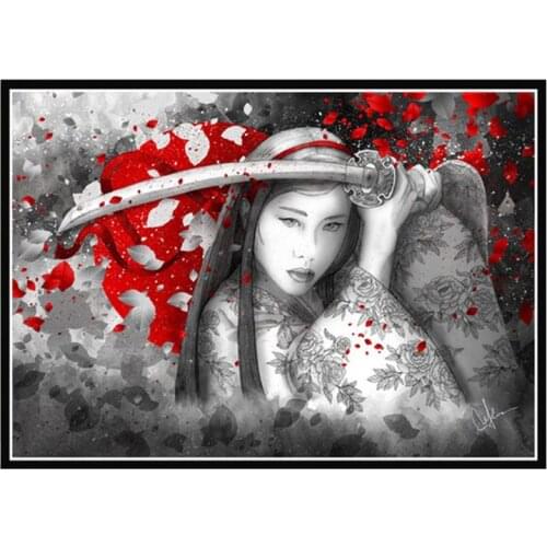 Japanese Bushido 5D DIY Diamond Painting Cross Stitch Samurai Full Square Round Drill Mosaic Embroidery Black Red Room Decor Art